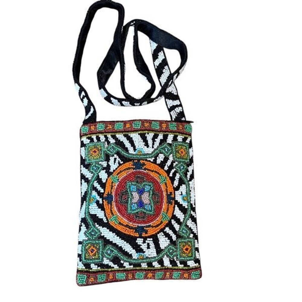 Christiana Womens Beaded Abstract Handmade‎ Crossbody Bag Multicolor